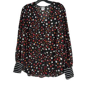 Cabi Blouse Top Women’s Black Floral Long Sleeve Cheerful Heart of CAbi Sz Large
